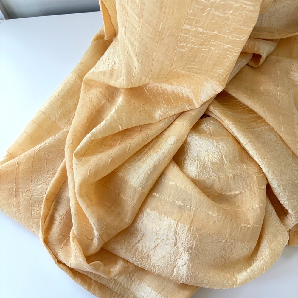 Vintage Gold Sheer Crinkle Curtain 50x85 Panels Textured Rope Loop Header Pair - Picture 3 of 9